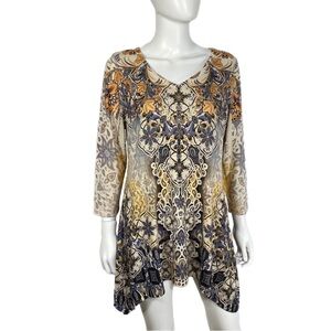 World Unity Asymmetric V-Neck Floral Boho Tunic Top